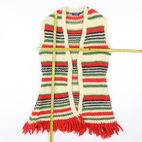 Hand Loomed Import Women's Multicoloured Wool Knit Fringe Vest M
