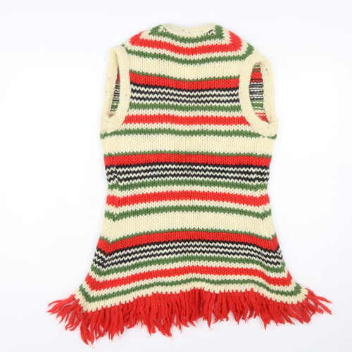 Hand Loomed Import Women's Multicoloured Wool Knit Fringe Vest M