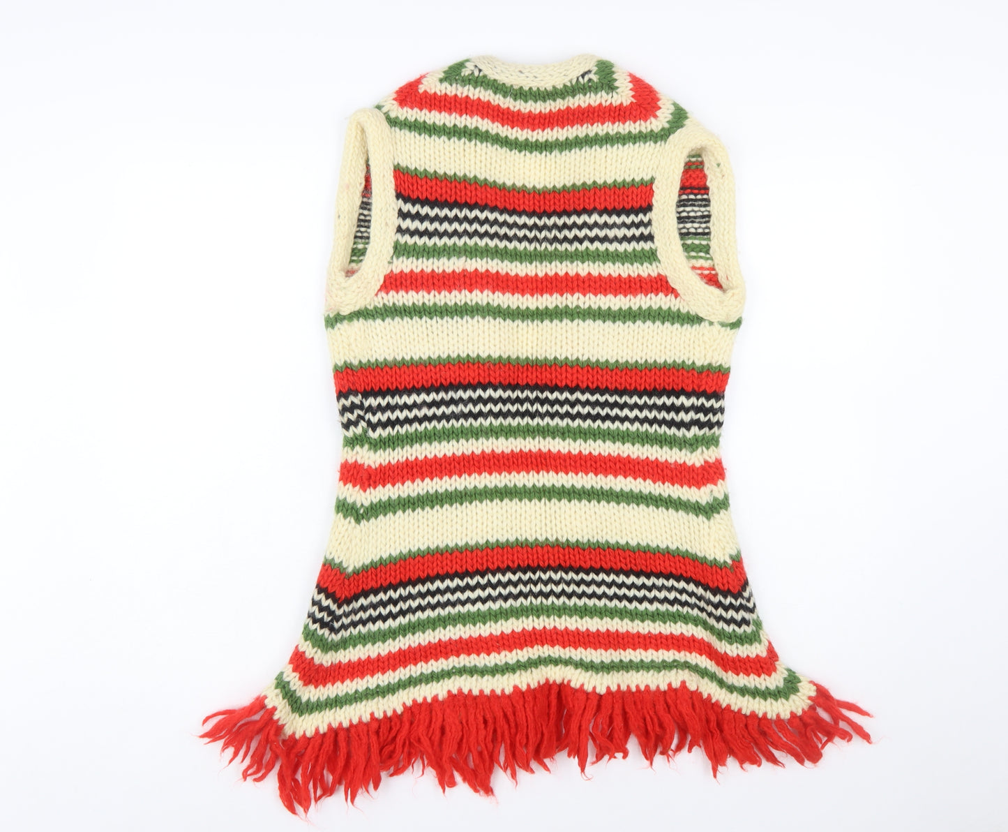 Hand Loomed Import Women's Multicoloured Wool Knit Fringe Vest M