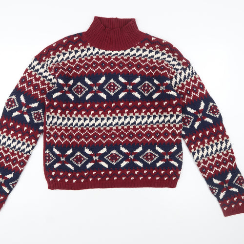 Ricki's Women Multicoloured Fair Isle Cotton High Neck Jumper M