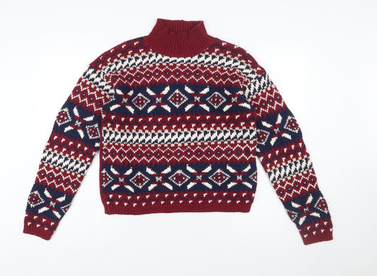 Ricki's Women Multicoloured Fair Isle Cotton High Neck Jumper M
