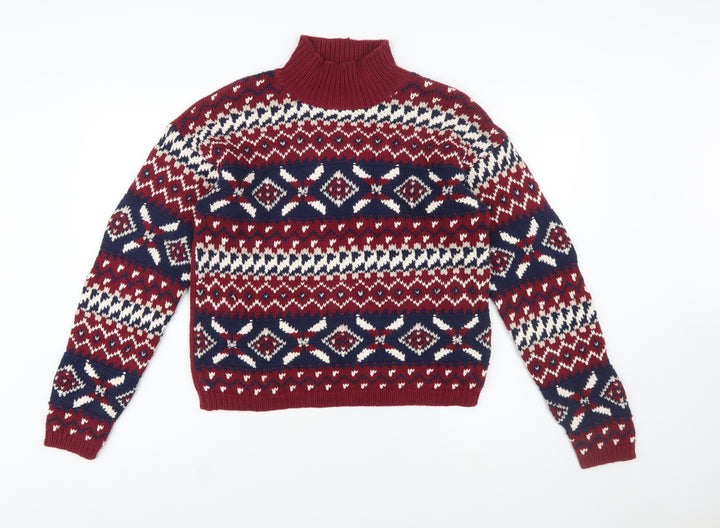 Ricki's Women Multicoloured Fair Isle Cotton High Neck Jumper M