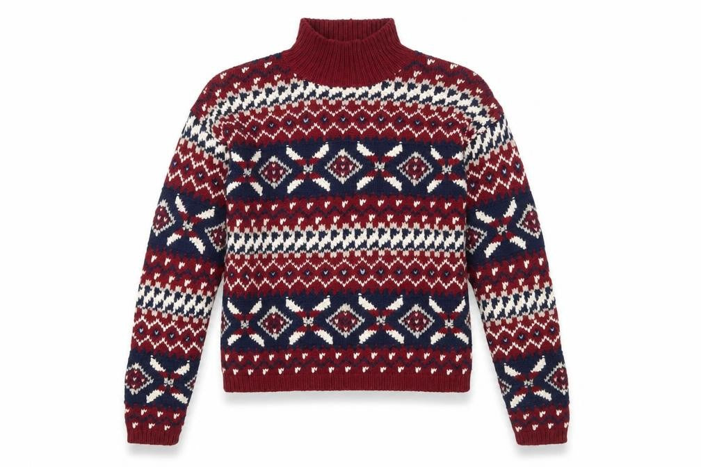 Ricki's Women Multicoloured Fair Isle Cotton High Neck Jumper M