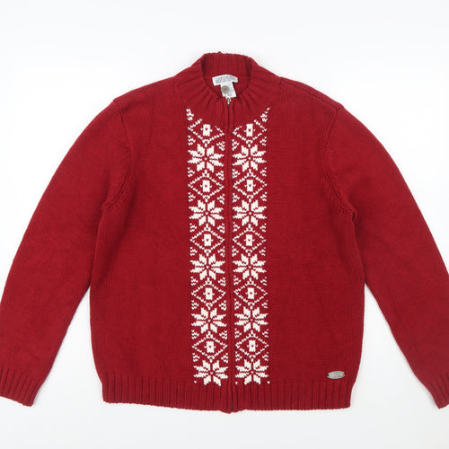 Northern Reflections Women Red Fair Isle Full Zip Knit Jumper M