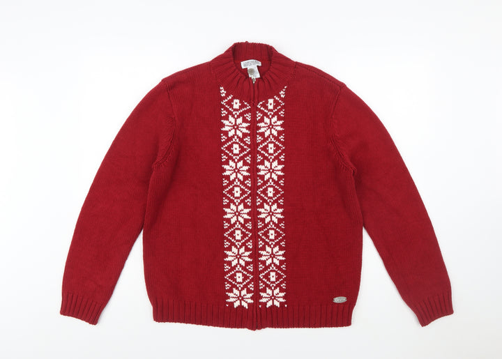 Northern Reflections Women Red Fair Isle Full Zip Knit Jumper M