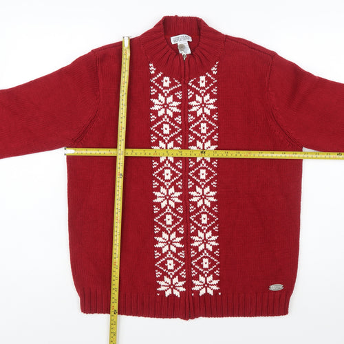 Northern Reflections Women Red Fair Isle Full Zip Knit Jumper M