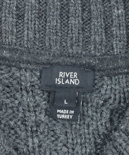 River Island Womens Grey Cable-Knit Long Sleeve Pullover Jumper L