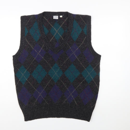 Sero Men's Grey Argyle Wool Sleeveless Vest Jumper L Classic Knit
