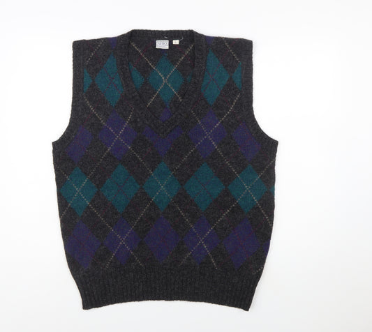Sero Men's Grey Argyle Wool Sleeveless Vest Jumper L Classic Knit