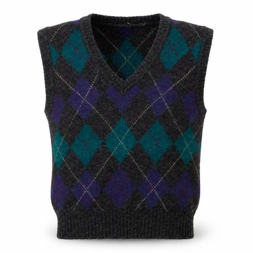 Sero Men's Grey Argyle Wool Sleeveless Vest Jumper L Classic Knit