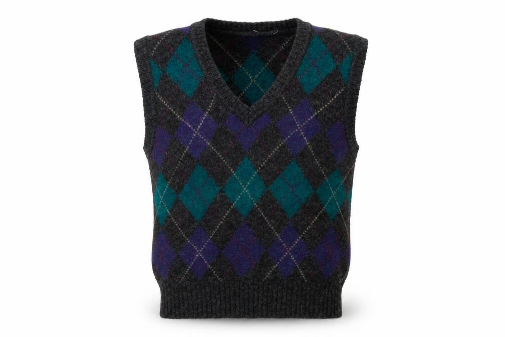 Sero Men's Grey Argyle Wool Sleeveless Vest Jumper L Classic Knit