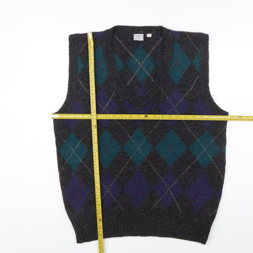 Sero Men's Grey Argyle Wool Sleeveless Vest Jumper L Classic Knit