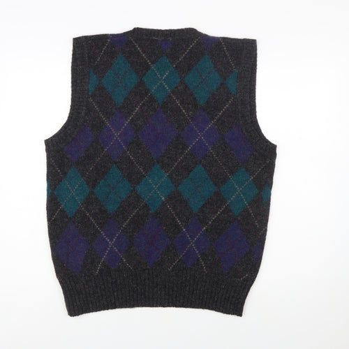 Sero Men's Grey Argyle Wool Sleeveless Vest Jumper L Classic Knit