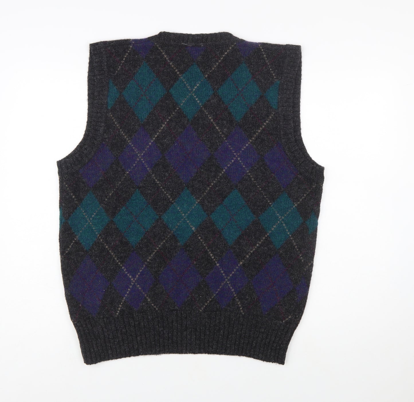 Sero Men's Grey Argyle Wool Sleeveless Vest Jumper L Classic Knit