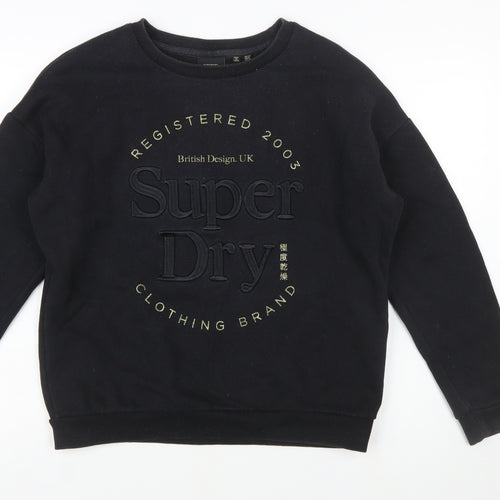 Superdry Women's Black Cotton Blend Pullover Sweatshirt UK 12