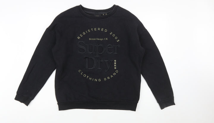 Superdry Women's Black Cotton Blend Pullover Sweatshirt UK 12