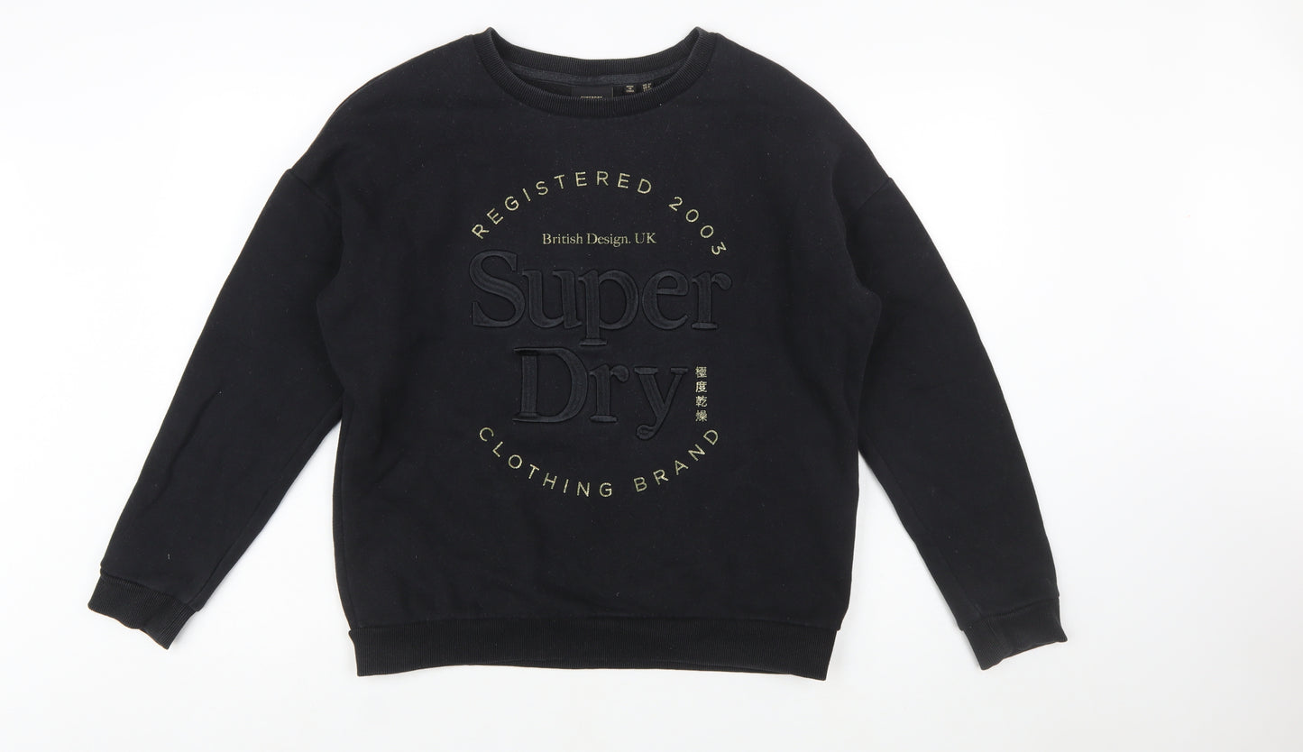 Superdry Women's Black Cotton Blend Pullover Sweatshirt UK 12