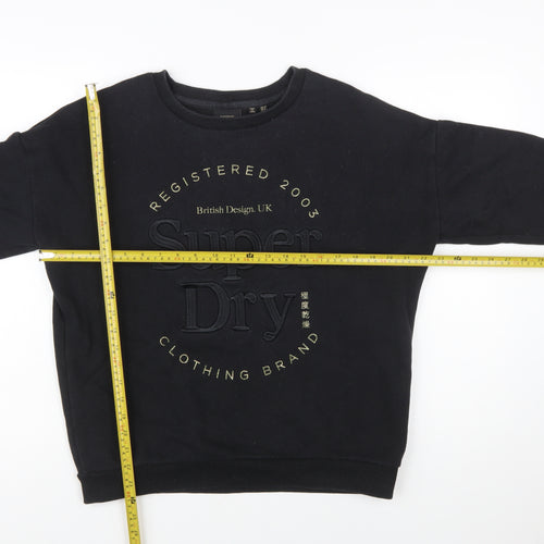 Superdry Women's Black Cotton Blend Pullover Sweatshirt UK 12