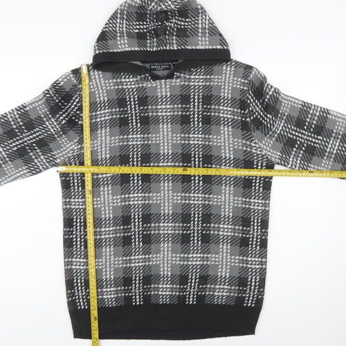 Brave Soul Men's Grey Check Hooded Pullover Knit Jumper Size M