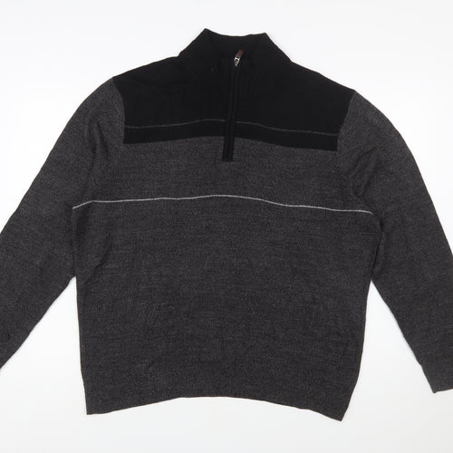 Dockers Mens Grey Acrylic 1/2 Zip High Neck Jumper Size L