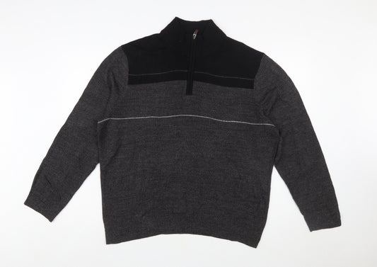Dockers Mens Grey Acrylic 1/2 Zip High Neck Jumper Size L