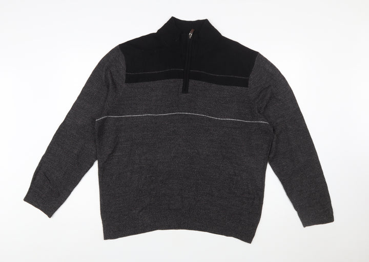 Dockers Mens Grey Acrylic 1/2 Zip High Neck Jumper Size L