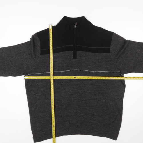 Dockers Mens Grey Acrylic 1/2 Zip High Neck Jumper Size L
