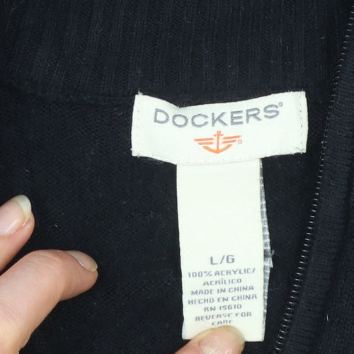 Dockers Mens Grey Acrylic 1/2 Zip High Neck Jumper Size L