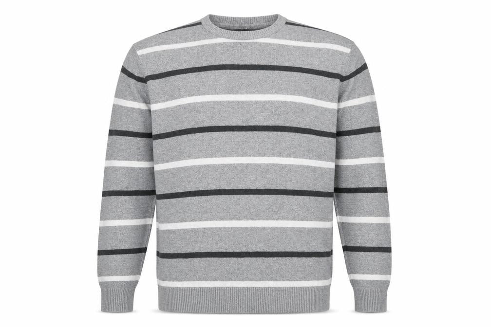 Front view of C&A Men's Grey Striped Cotton Blend Crew Neck Jumper XL