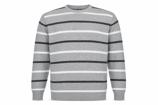 Front view of C&A Men's Grey Striped Cotton Blend Crew Neck Jumper XL