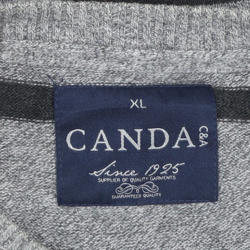 C&A Men's Grey Striped Cotton Blend Crew Neck Jumper XL