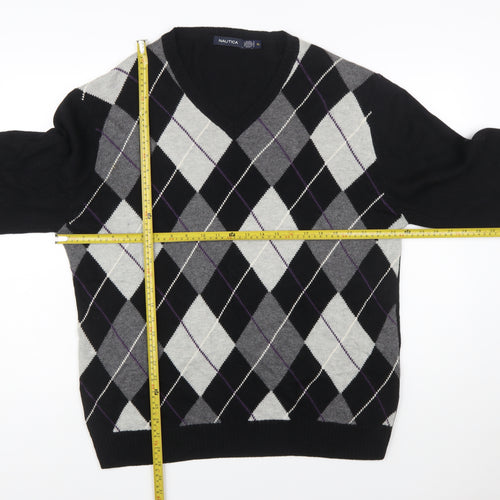 Nautica Men’s Black Argyle V-Neck Wool Blend Jumper XL