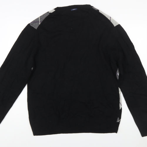 Nautica Men’s Black Argyle V-Neck Wool Blend Jumper XL