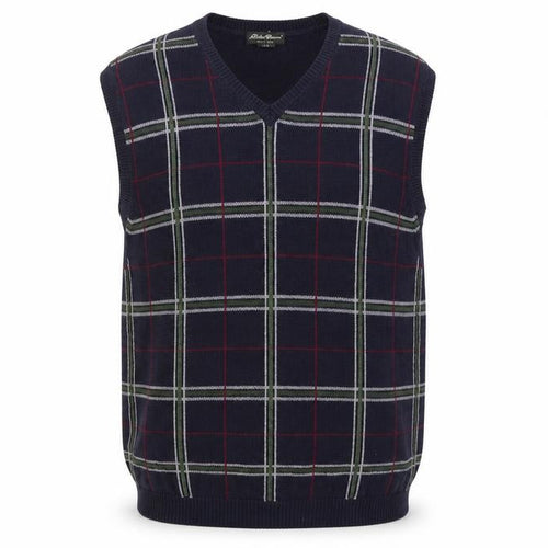 Eddie Bauer Men's Blue Check Cotton V-Neck Sleeveless Vest XL