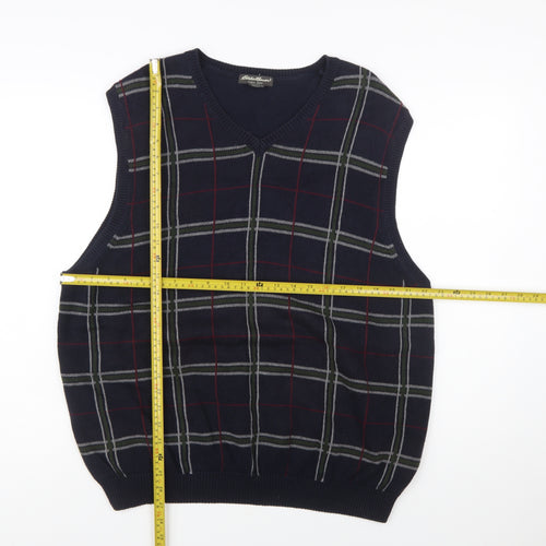 Eddie Bauer Men's Blue Check Cotton V-Neck Sleeveless Vest XL