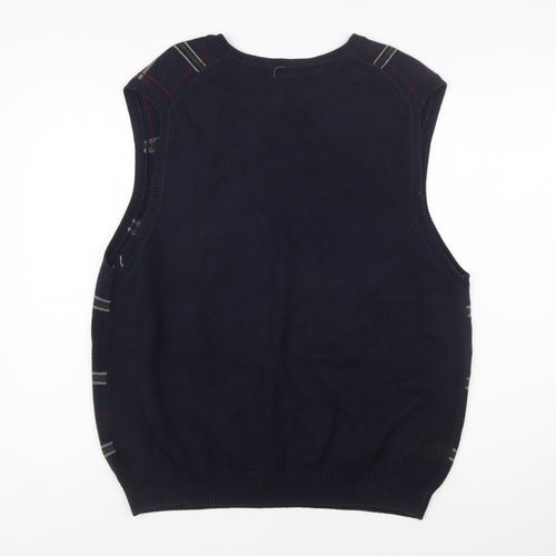 Eddie Bauer Men's Blue Check Cotton V-Neck Sleeveless Vest XL