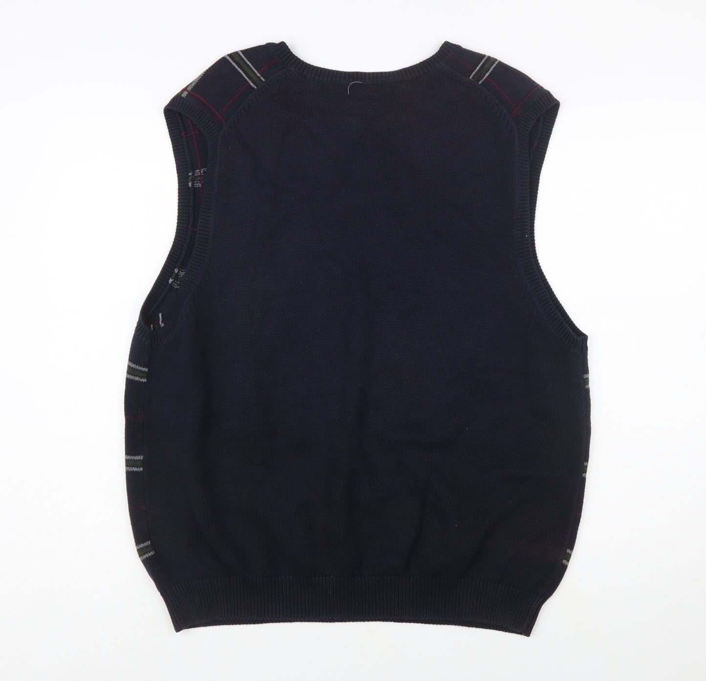 Eddie Bauer Men's Blue Check Cotton V-Neck Sleeveless Vest XL