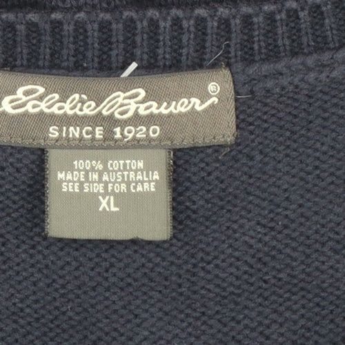 Eddie Bauer Men's Blue Check Cotton V-Neck Sleeveless Vest XL