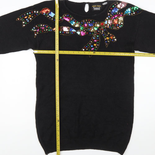 Trimmings Womens Black Sequin Bow Pullover Jumper Size S