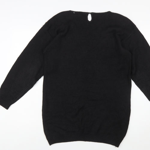 Trimmings Womens Black Sequin Bow Pullover Jumper Size S