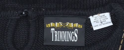 Trimmings Womens Black Sequin Bow Pullover Jumper Size S