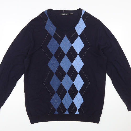 Claiborne Men's Blue Argyle V-Neck Cotton Jumper Size L