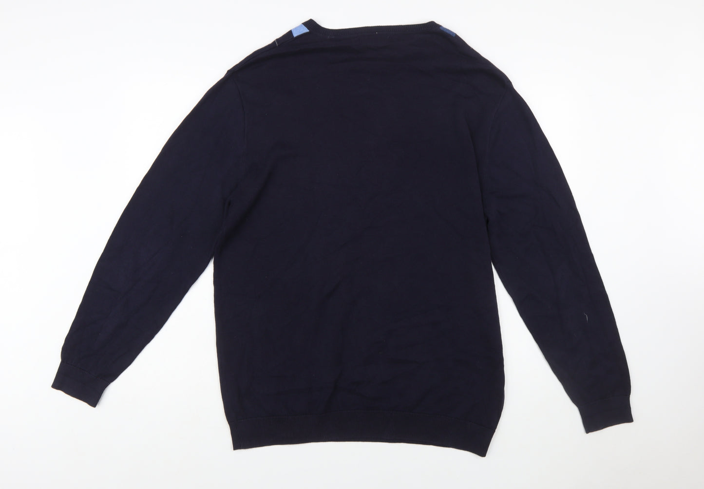 Claiborne Men's Blue Argyle V-Neck Cotton Jumper Size L