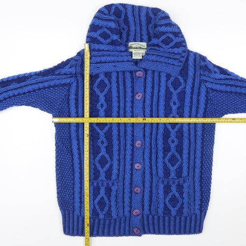 Aran Crafts Women's Blue Merino Wool Cable Knit Cardigan M