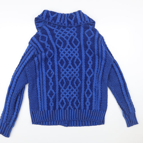 Aran Crafts Women's Blue Merino Wool Cable Knit Cardigan M