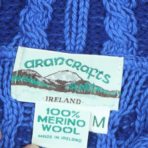Aran Crafts Women's Blue Merino Wool Cable Knit Cardigan M