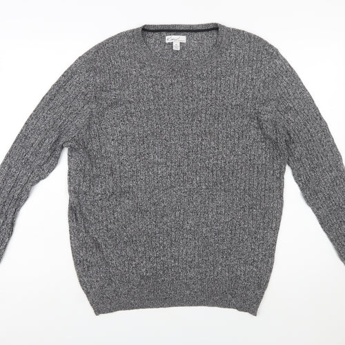 Kim Rogers Men Grey XL Cotton Cable Knit Crew Neck Jumper