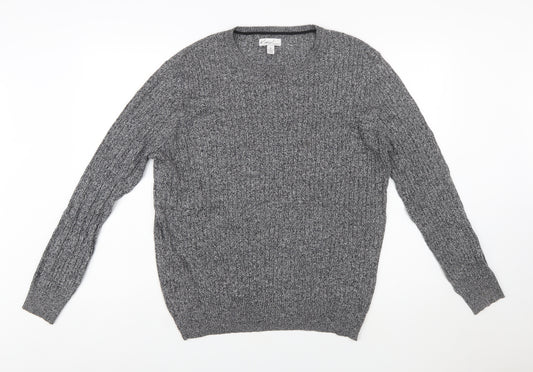Kim Rogers Men Grey XL Cotton Cable Knit Crew Neck Jumper