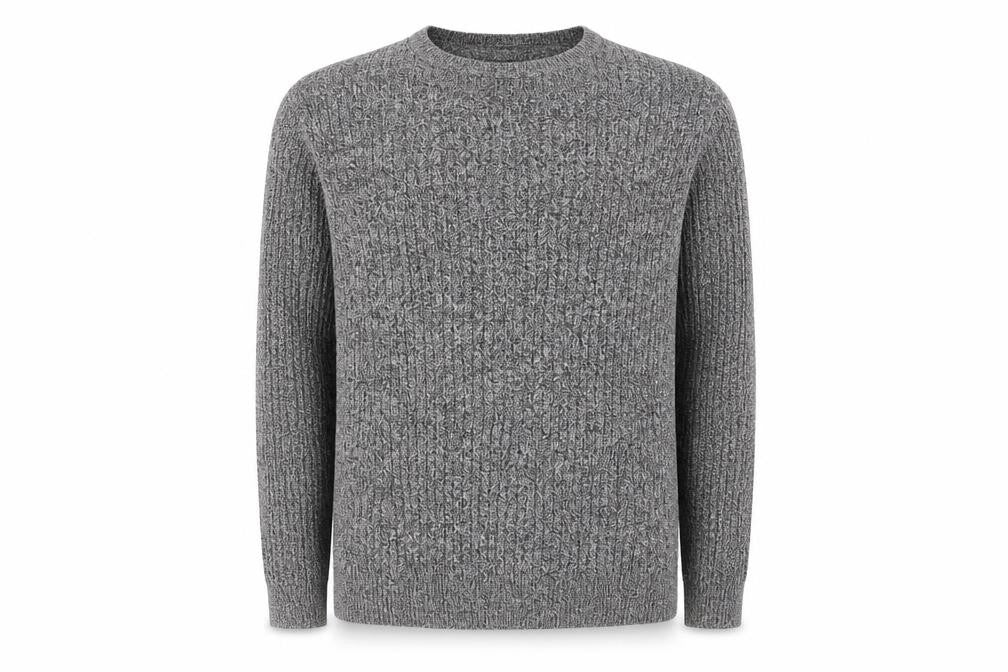 Front view of Kim Rogers Men Grey XL Cotton Cable Knit Crew Neck Jumper