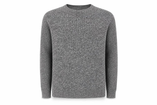 Front view of Kim Rogers Men Grey XL Cotton Cable Knit Crew Neck Jumper
